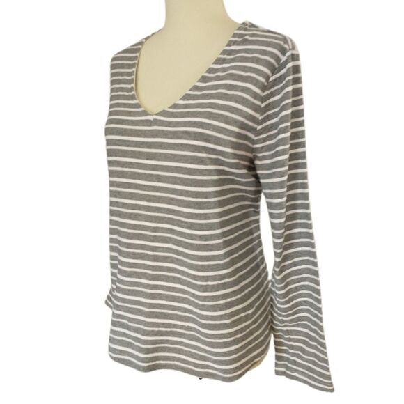 A New Day Tie Back Top Sz S Gray White Nautical Textured Stripes Coastal Beachy - Picture 6 of 16
